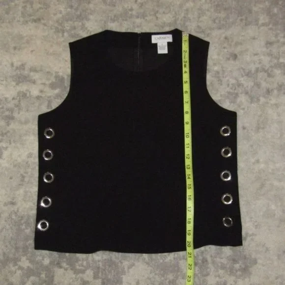 NA Carmen Marc Valvo Black Side Eyelet Shrunken Sleeveless Dress Top Sz S - Picture 7 of 9